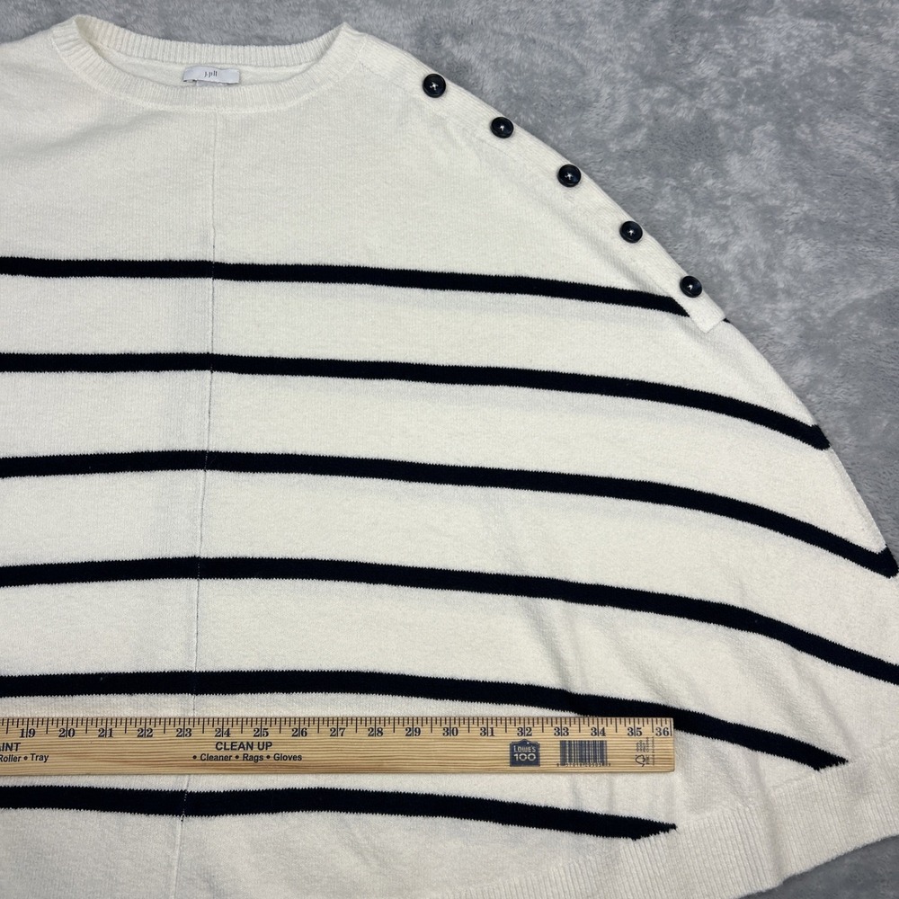 J Jill Knit Cape Sweater Poncho 1 Sz Ivory‎ Navy Stripe Soft Cozy Beachy Classic - Picture 6 of 8